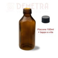 Flacone 150ml farmaceutico in vetro scuro completo di tappo in plastica