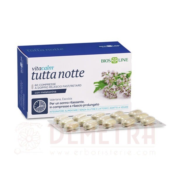 Vitacalm® Tutta Notte con Melatonina 60 compresse per un buon sonno Biosline