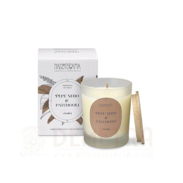 Candela di cera vegetale profumata Pepe Nero Patchouli 90g Nasoterapia