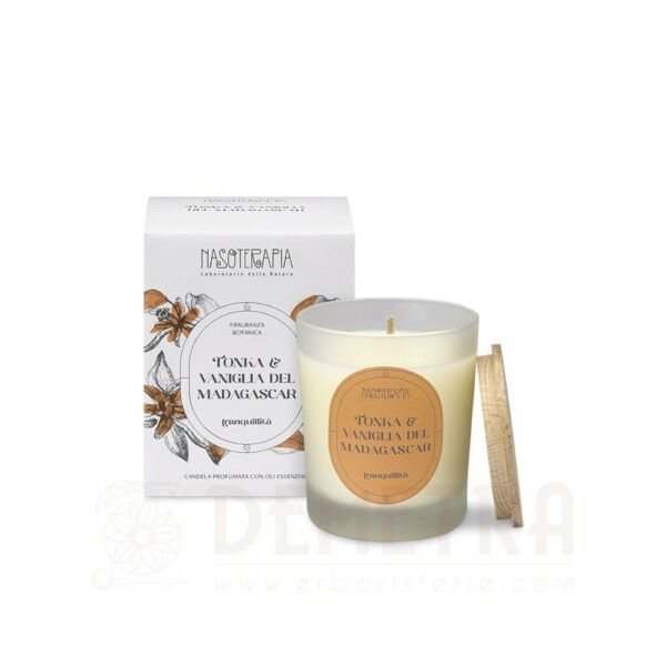 Candela di cera vegetale profumata Tonka e Vaniglia 180g Nasoterapia
