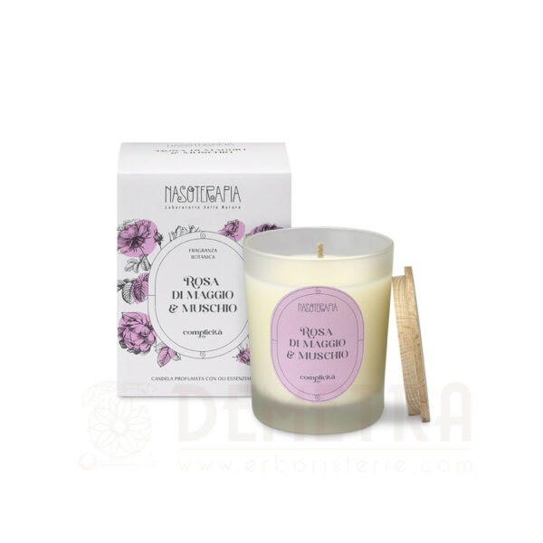 Candela di cera vegetale profumata Rosa di Maggio Muschio 180g Nasoterapia