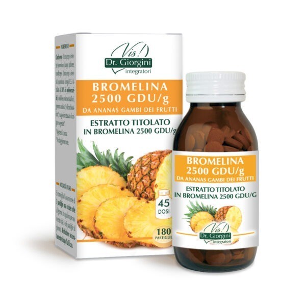 Bromelina 180 pastiglie 2500 GDU/g da Ananas gambi frutti estratto titolato dr. Giorgini