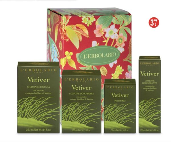Regalo Vetiver Profumo, ShampooDoccia, Lozione Dopobarba e Deodorante in scatola autoformante
