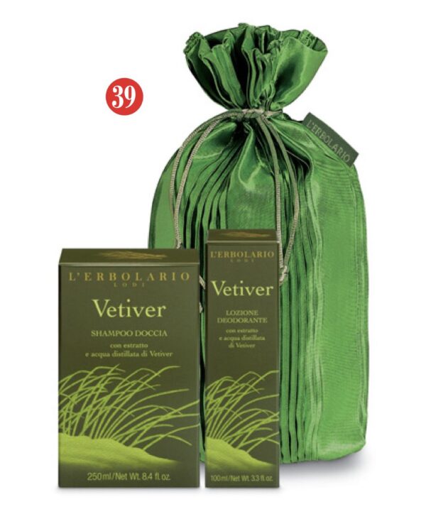 Regalo Vetiver ShampooDoccia e Lozione Deodorante in sacchetto Plissé