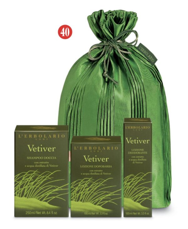 Regalo Vetiver ShampooDoccia, Lozione Dopobarba e Deodorante in sacchetto Plissé