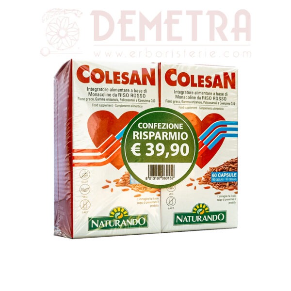 Colesan 2x60 capsule confezione convenienza contro il colesterolo Riso Rosso ricco in Monacolina K